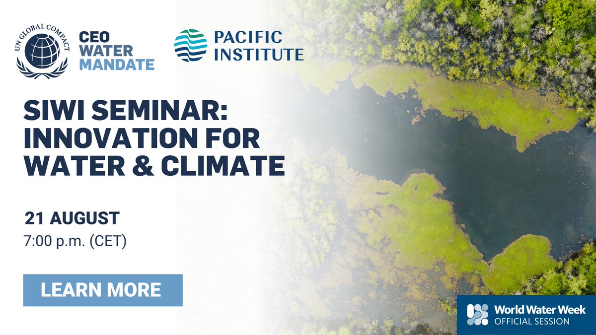 Dr. @Gregg_Brill, Pacific Institute Senior Researcher, will be featured at <a href="/siwi_water/">SIWI</a> #WWWeek. 

💧 SIWI Seminar: Innovation for Water &amp; Climate
🗓️ 21 August
📍 Online

Learn more at➡️ceowatermandate.org/get-involved/w…