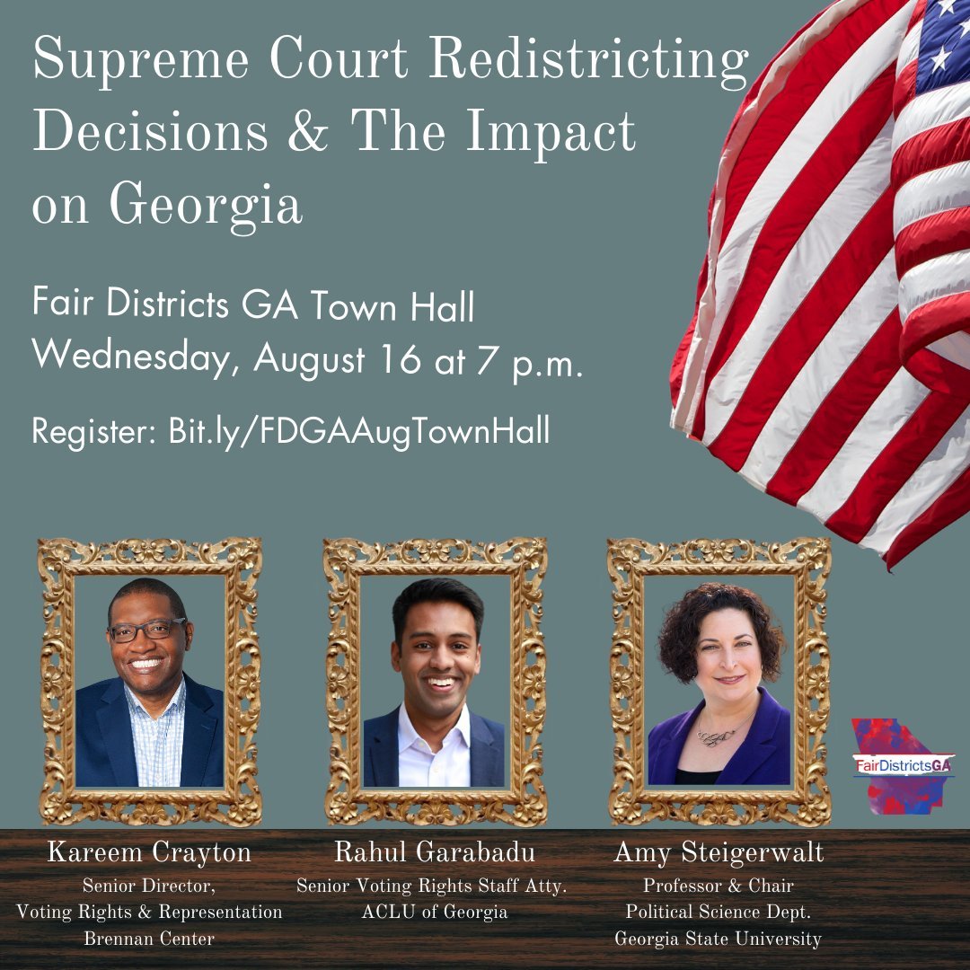 Tonight's the night! Join our free virtual town hall to hear from 3 experts on how the recent Supreme Court decisions will affect Georgia.  Register at bit.ly/FDGAAugTownHall.