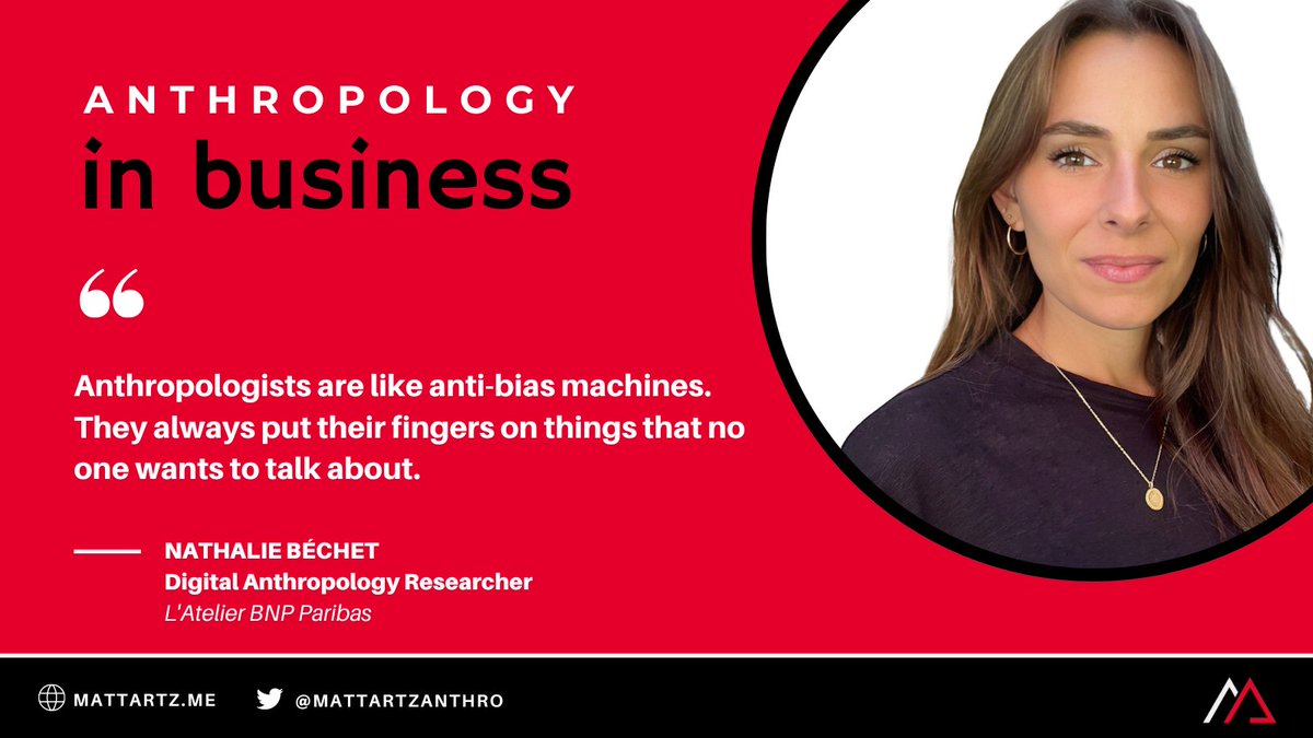Excited to share the latest <a href="/anthro_business/">Anthropology in Business</a> episode with @NathalieBcht, a #digitalanthropology researcher at L'Atelier. We discussed the intersection of #datascience and #anthropology!

mattartz.me/nathalie-beche…