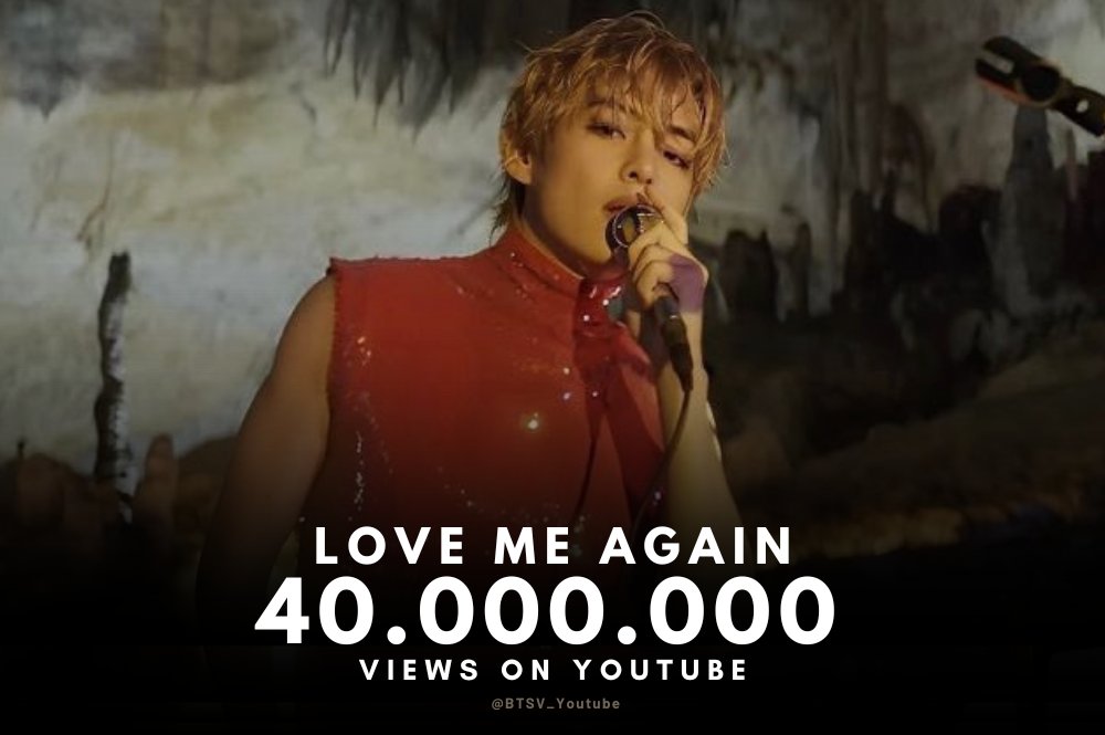 "Love Me Again" by #V (Kim Taehyung) has now surpassed 40,000,000 views on YouTube.

#V_LoveMeAgain #V_RainyDays