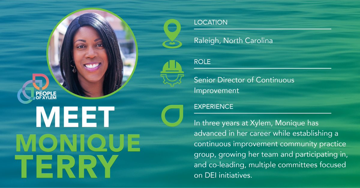 Xylem's tweet photo. Monique Terry has made a career out of training teams to achieve their best. She brings her passion for mentorship and innovation to Xylem as she grows a team committed to continuous improvement.  

Read more ➡️  https://t.co/QdjgR2NekA

#LetSolveWater #PeopleofXylem https://t.co/LgaXqqC2qs