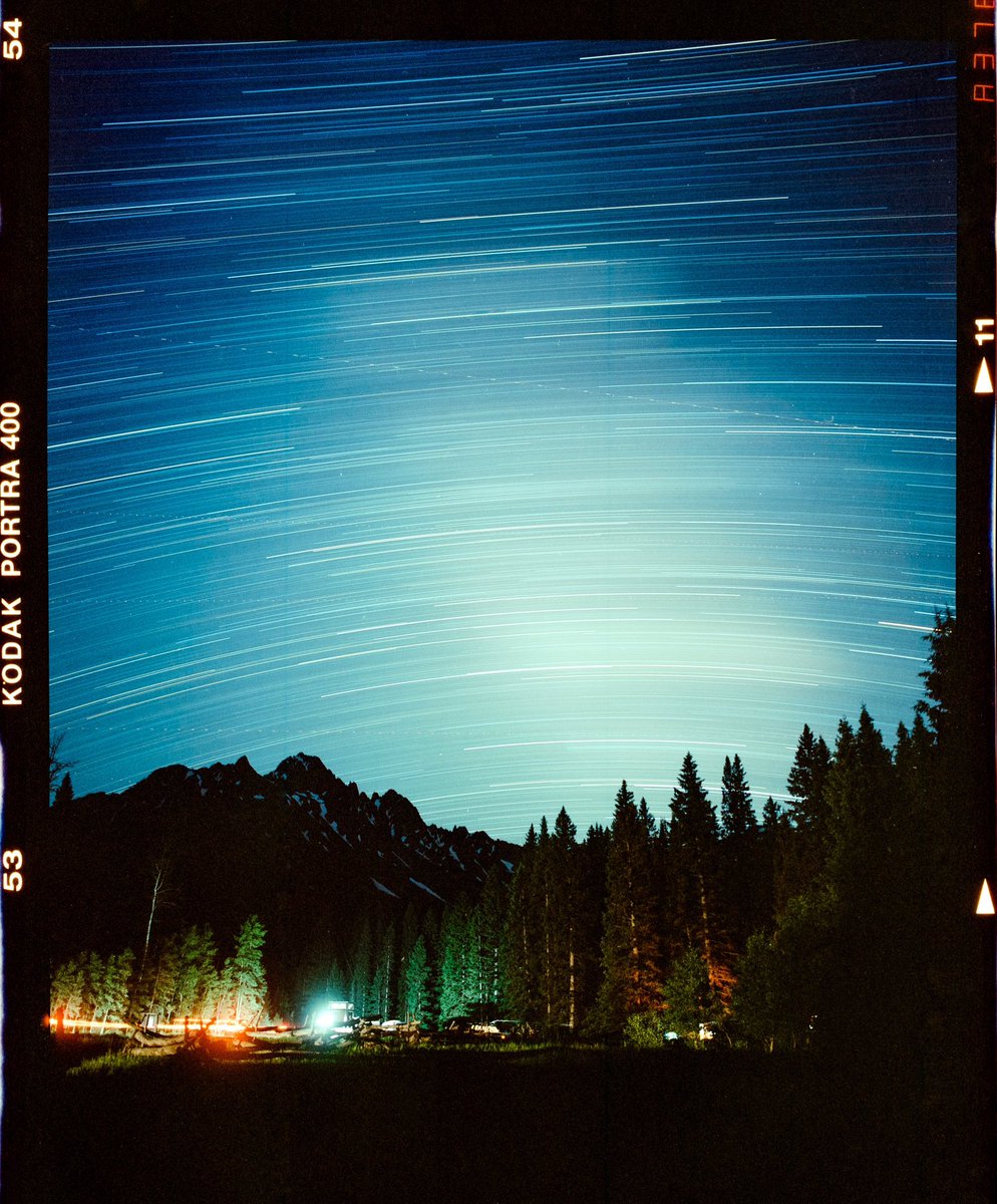 Lurkerlife's tweet photo. An 80 minute exposure on medium format of the Milky Way moving over our camp in Colorado’s San Juan mountains. https://t.co/mZpIVPPYJl