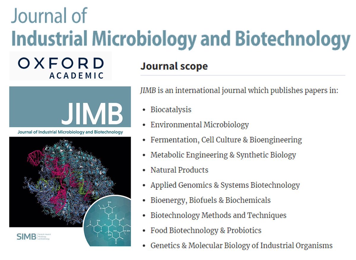 I am honored to be the new Editor-in-Chief for @SIMB_Microbio society journal JIMB. Our open access journal has a wide scope covering different areas of biotechnology. We look forward to working with you to publish your latest research results! ⚡️⚡️ academic.oup.com/jimb