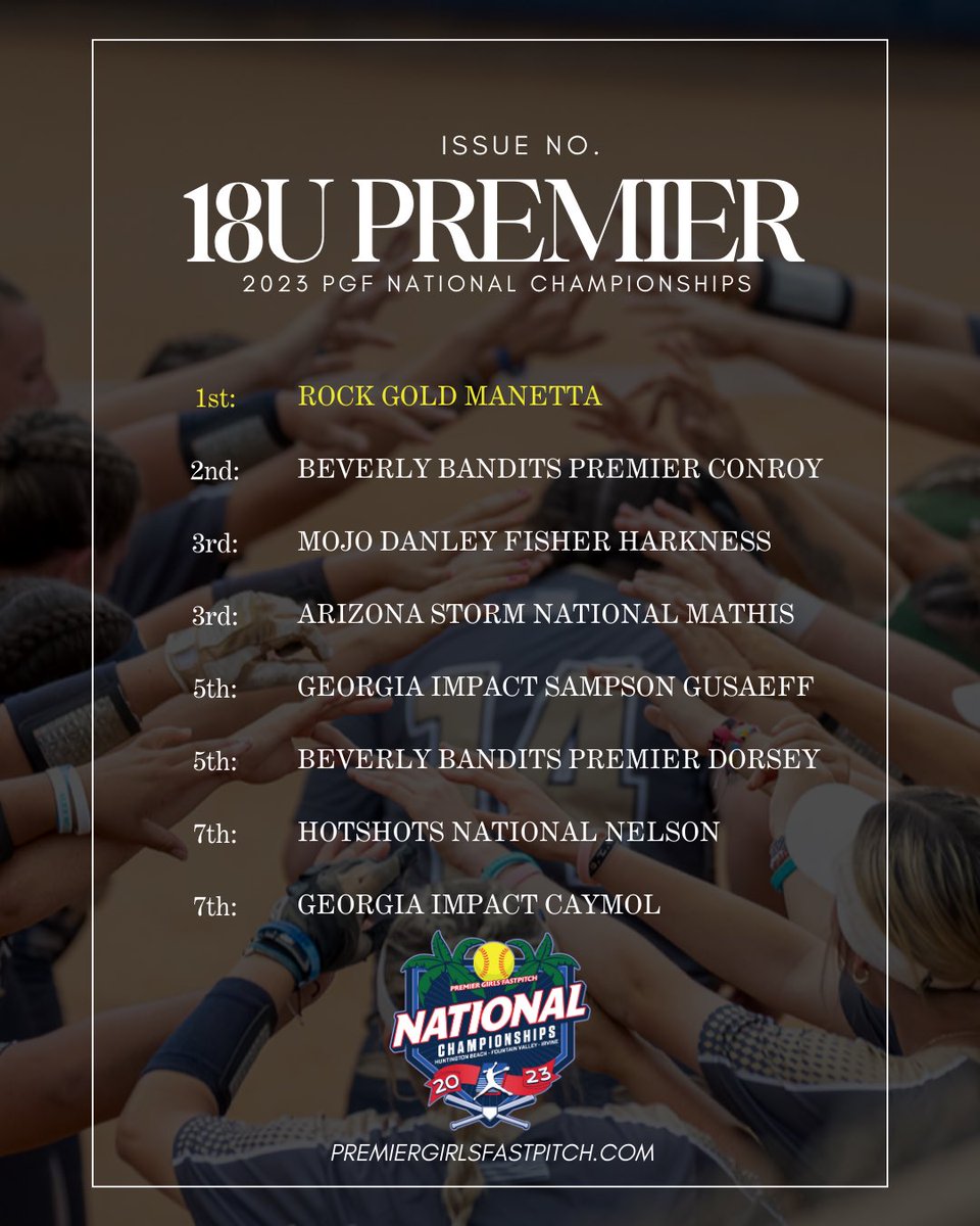PGFnetwork's tweet image. The #PGF2023 Order of Finish has officially DROPPED 💥💥

To see the complete list, head to premiergirlsfastpitch.com/pgf_archives

#playPGF #thefutureofthegameishere #bestofthebest