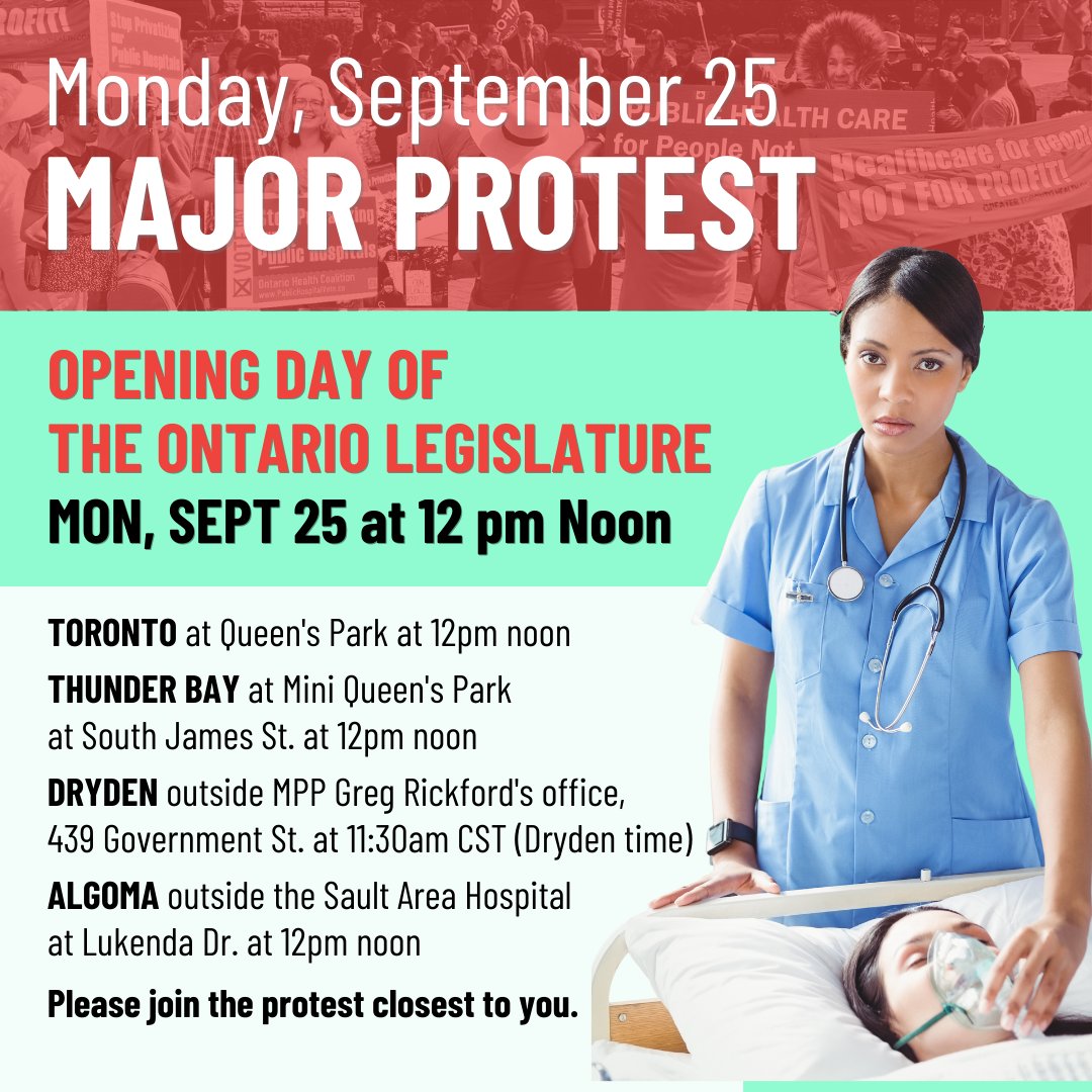 Let's make it impossible for the Ford government to carry on unchallenged. We will not let them privatize our public hospitals!

#healthcare #onpoli #ontariohealthcoalition #NOprivatehospitals #toronto