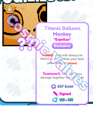Pet Simulator X - Titanic Balloon Monkey giveaway!!! To enter: 1. Follow @CosmicValues & @Expellez 2. Like & Retweet 3. Comment your username 🎉Winner will be announced in 7 Days! #PetSimulatorX #PetSimX #Giveaway