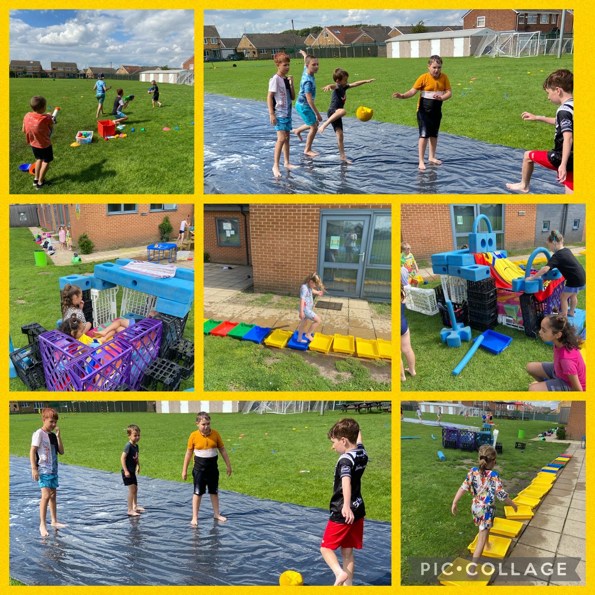 Acreheads7ST's tweet photo. We’ve enjoyed the ☀️ this afternoon and had a splashing good time on the slip and slide, in the paddling pools and we had a water fight! We created a game of slip n slide football, enjoyed an ice lolly and finished the day with some dancing 💃🏼 🕺 #HAF #HAF2023 #acreheads https://t.co/o9tUJQH9en