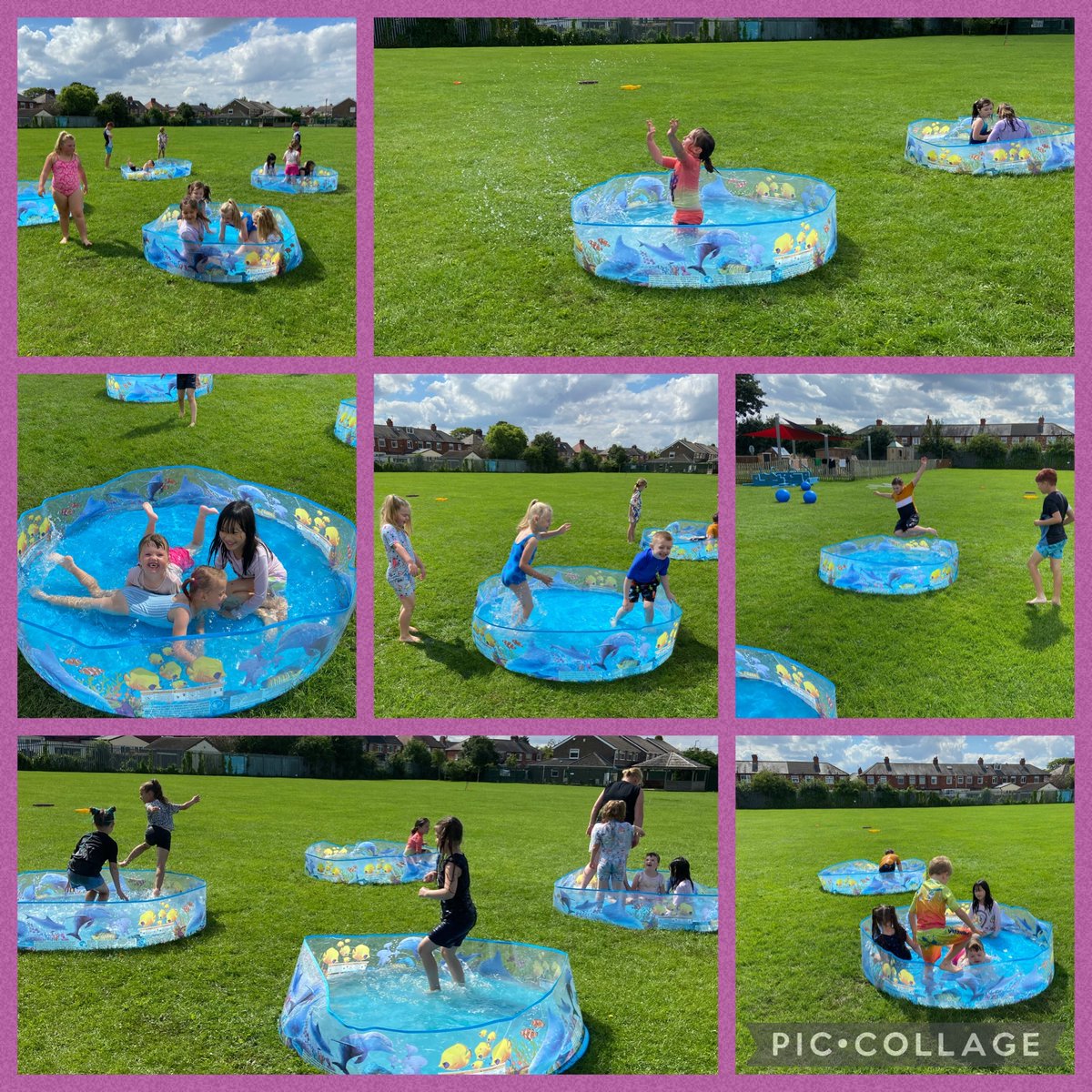 Acreheads7ST's tweet photo. We’ve enjoyed the ☀️ this afternoon and had a splashing good time on the slip and slide, in the paddling pools and we had a water fight! We created a game of slip n slide football, enjoyed an ice lolly and finished the day with some dancing 💃🏼 🕺 #HAF #HAF2023 #acreheads https://t.co/o9tUJQH9en