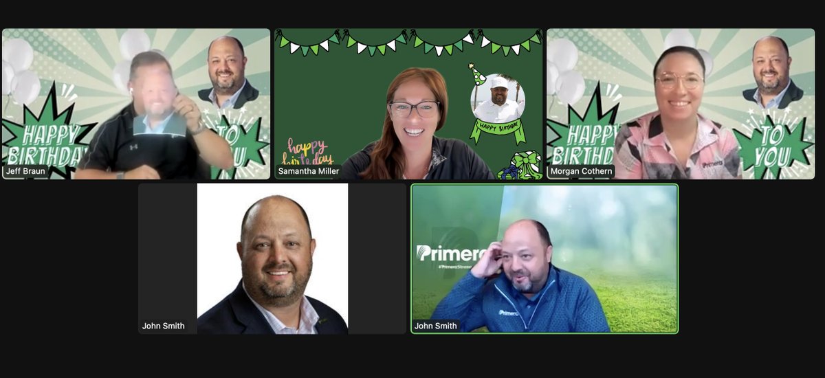 Being remote doesn't stop us. We still celebrate the team! Happy Birthday John! <a href="/JgTurf_Time/">John Smith</a>