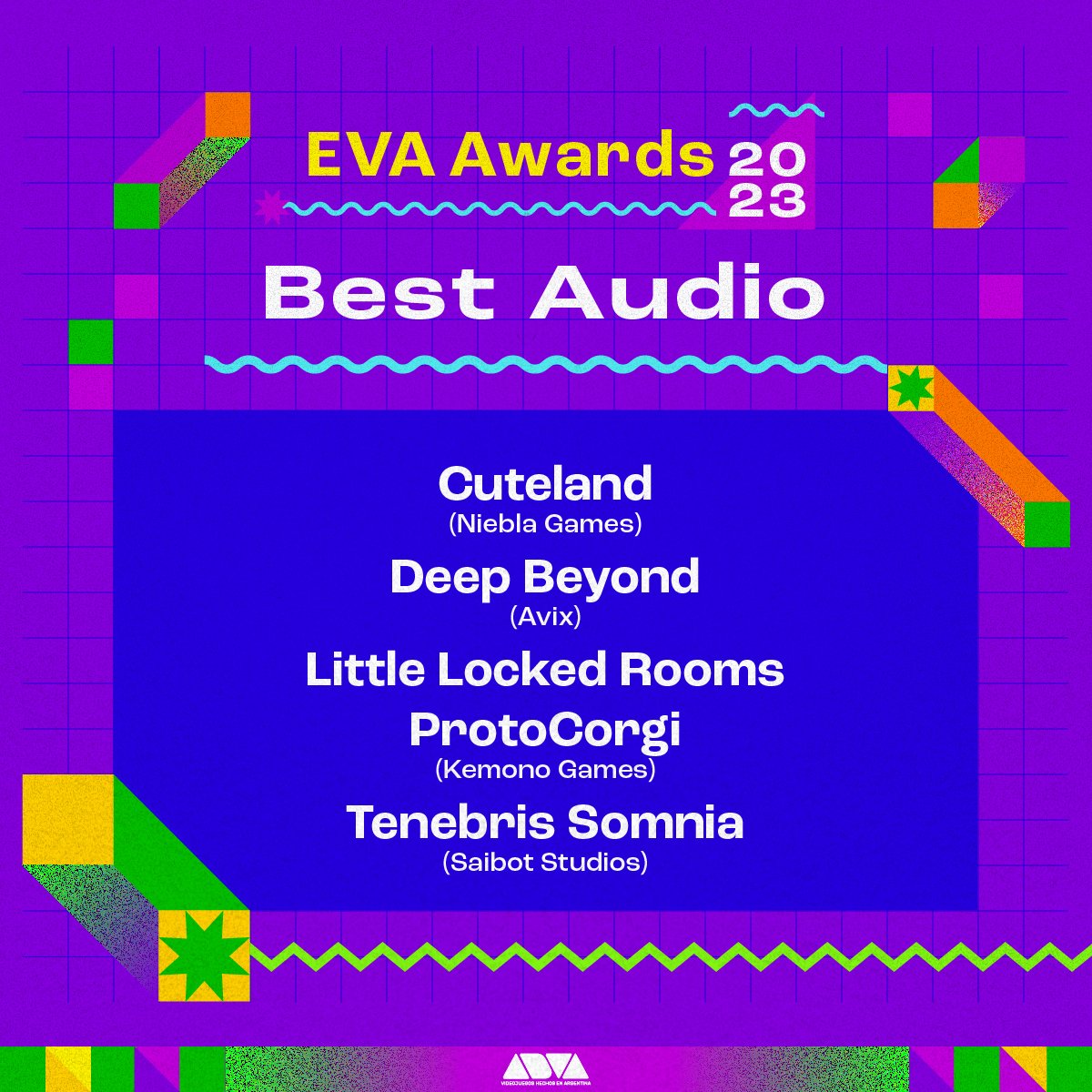 adva_vg's tweet photo. 🕹EVA 2023 AWARDS🏆

✨¡Ya tenemos nominaciones!

🥇Los títulos ganadores serán anunciados el Sábado 16 de Septiembre en el Auditorio del Centro Cultural Kirchner en el marco de la EVA 2023.

👏¡Felicitaciones a los estudios elegidos! https://t.co/XhnC96yxPO