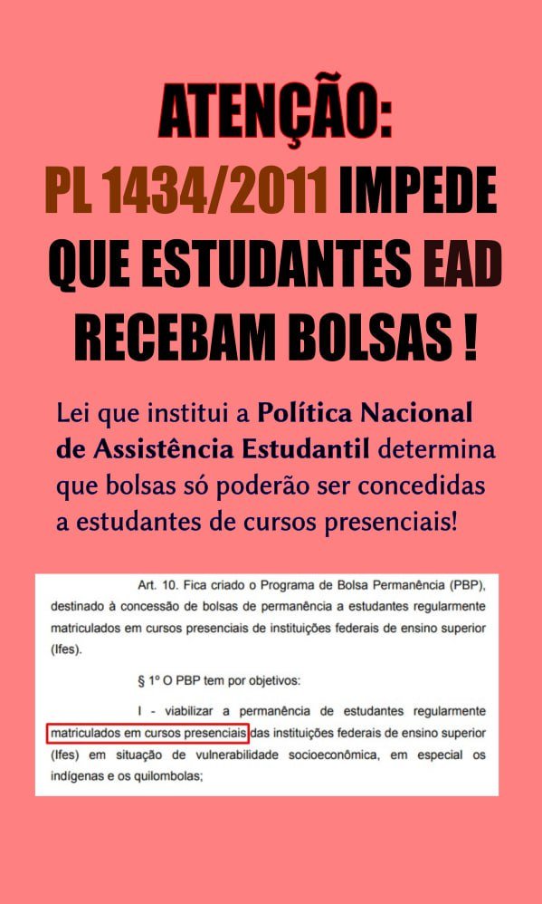 e_damas's tweet photo. O PL 1434/2011 está jogando o Ensino à Distância para escanteio. Podem explicar?

@AlicePortugal @tabataamaralsp @uneoficial @ueesp https://t.co/SVTbGwyY72