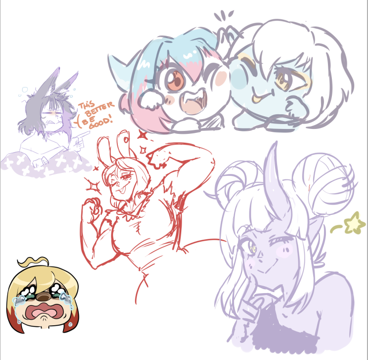 jannzky's tweet image. So many stream doodles! Characters all over the place belongs to @sylphrenax, @KaioSekkaArt, @ItsLilZammie and @Zenramaru_wolf!