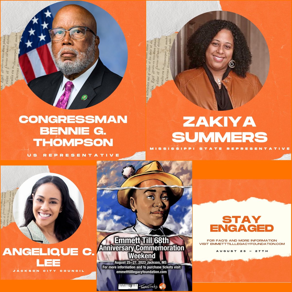 The #EmmettTill 68th Anniversary Commemoration Weekend is just 9 days away! We are excited to be joined by these special guests! If you want to be apart of this historic and momentous occasion, please RSVP for Tickets. eventbrite.com/e/emmett-till-… You do NOT want to miss this! #Till68