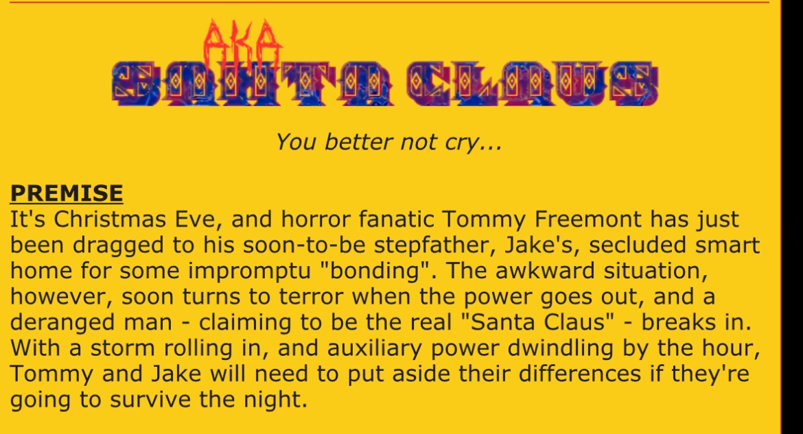 Cman710's tweet photo. Official summary and logo for my #DialCodeSantaClaus fan script remake, #AKASantaClaus. https://t.co/deqAPBV2Kc