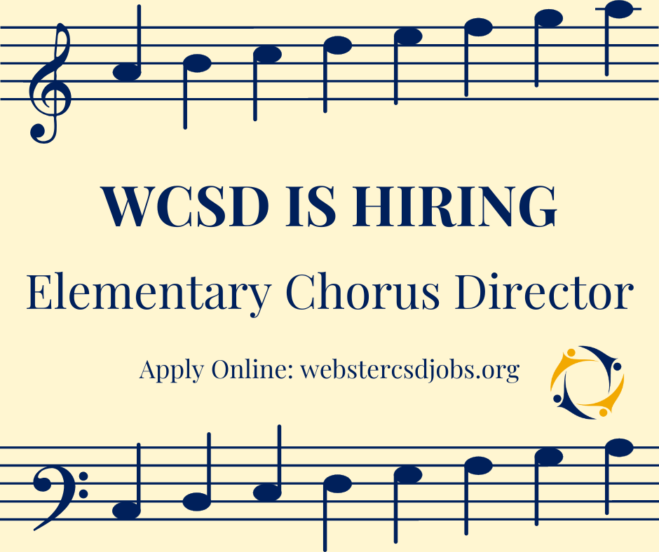 Webster CSD is looking for a Part Time Elementary Chorus Director! See details and apply online here: applitrack.com/websterschools… #OneWebster <a href="/WCSDProud/">One Webster</a>