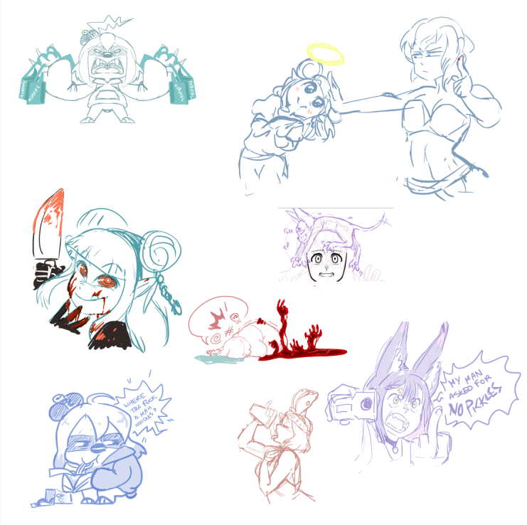 jannzky's tweet image. So many stream doodles! Characters all over the place belongs to @sylphrenax, @KaioSekkaArt, @ItsLilZammie and @Zenramaru_wolf!