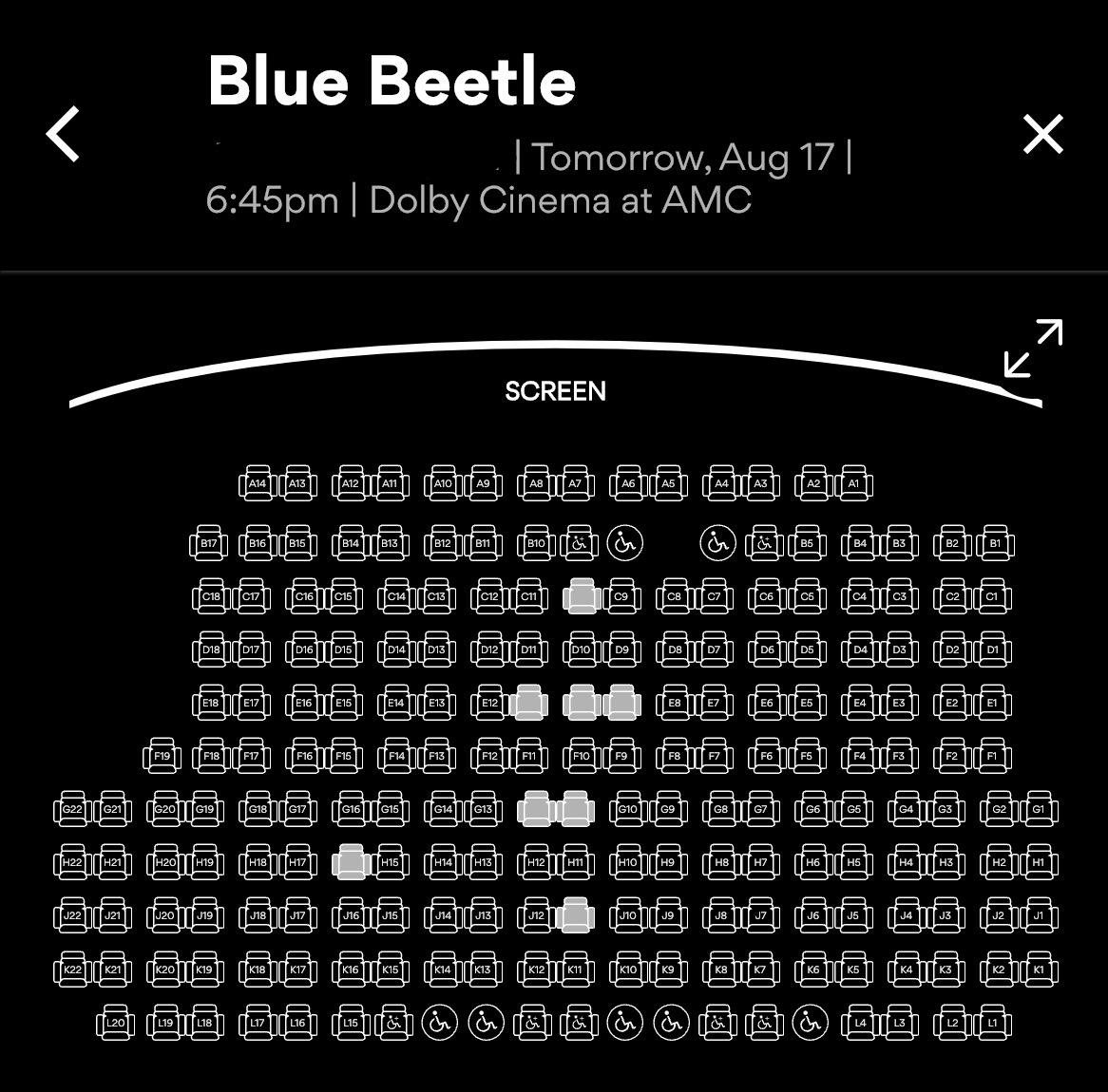 lizardhospital's tweet photo. decided to take a look at how blue beetle dolby tickets are selling for tomorrow at the two amcs near me https://t.co/xqFkDhbkbu