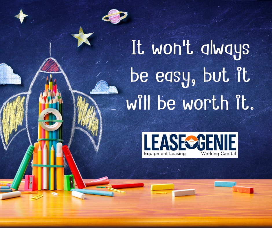 Schools back, time to get motivated! Lease Genie believes every entrepreneur deserves the chance to succeed, which is why we offer top-notch equipment leasing and working capital services to boost your business sky high. #MidweekMotivation #EquipmentLeasing #WorkingCapital