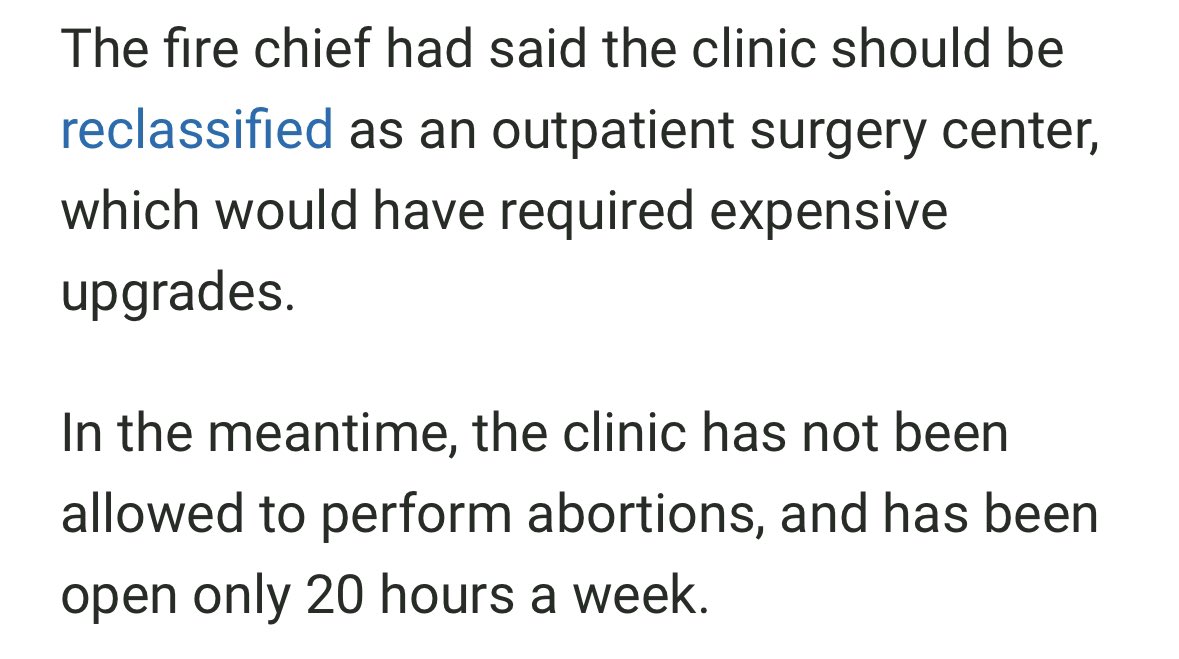 gutsandteeth's tweet image. I find it interesting that the clinic had to file a lawsuit against the city after they refused to issue their occupancy permit, citing multiple code issues. Notably,  reclassification as an outpatient surgical center, a well-known tactic used to target/shut down abortion clinics