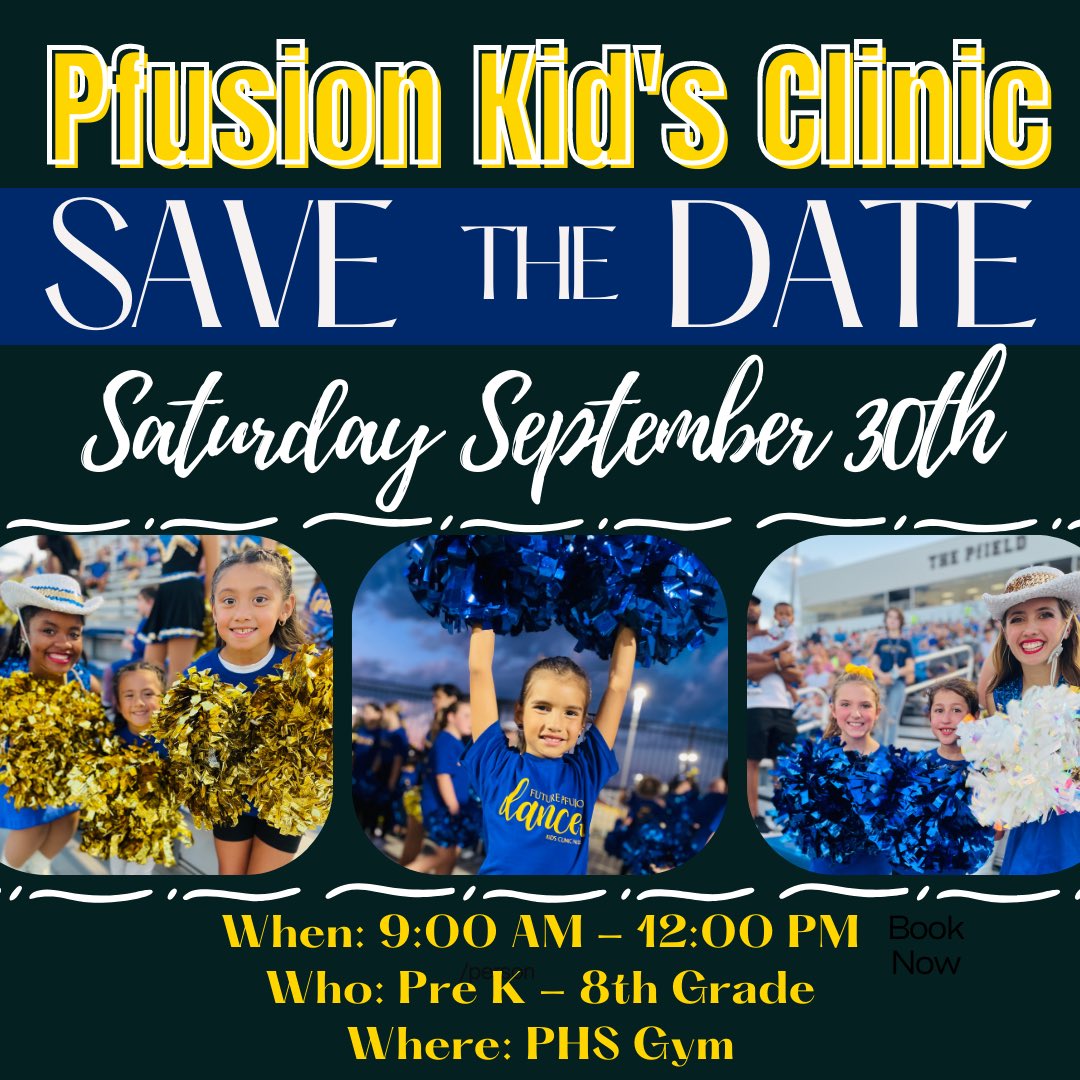 LPD_Pville's tweet photo. Mark your calendars, our Fall Kid’s Clinic will be Saturday September 30th! 

All participants will be able to perform with Pfusion Dance at our Varsity Football Game October 5th! 

Registration will be open soon 💙 🏈 💛 https://t.co/6ZDMnOTyvi
