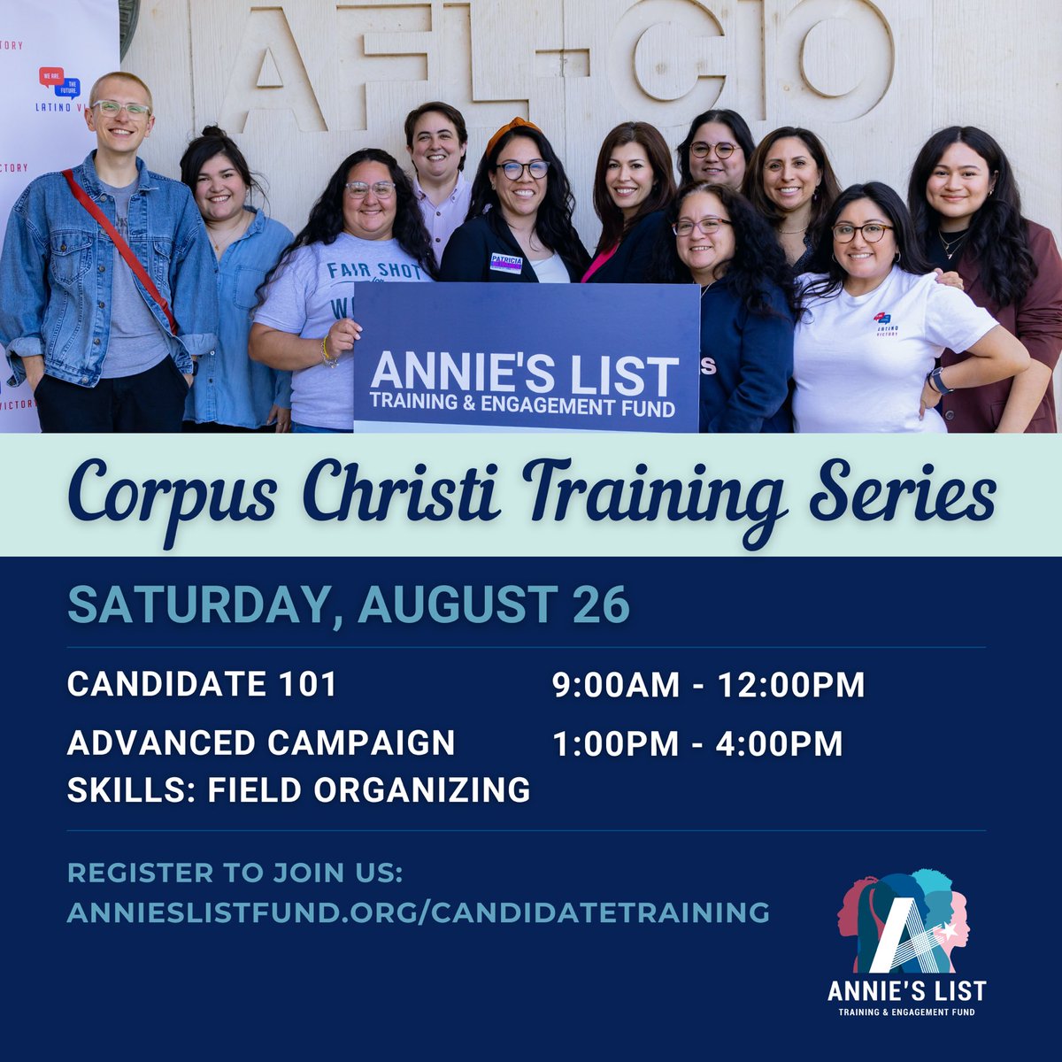 Interesting in running for office in Corpus Christi? Join us on Aug. 26 to learn the basics and get the “starter kit” for any race!
Sign up: annieslistfund.org/candidatetrain…

@annieslistfund @AnniesListTX #WomenLead #CorpusChristiTX