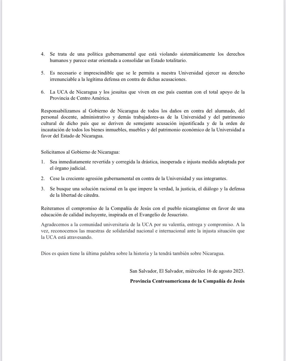 TifaniRoberts's tweet photo. Fuertes palabras de los Jesuitas para el régimen de Ortega - Aquí el comunicado en su totalidad. 👇👇 https://t.co/h8IkU7sOqC