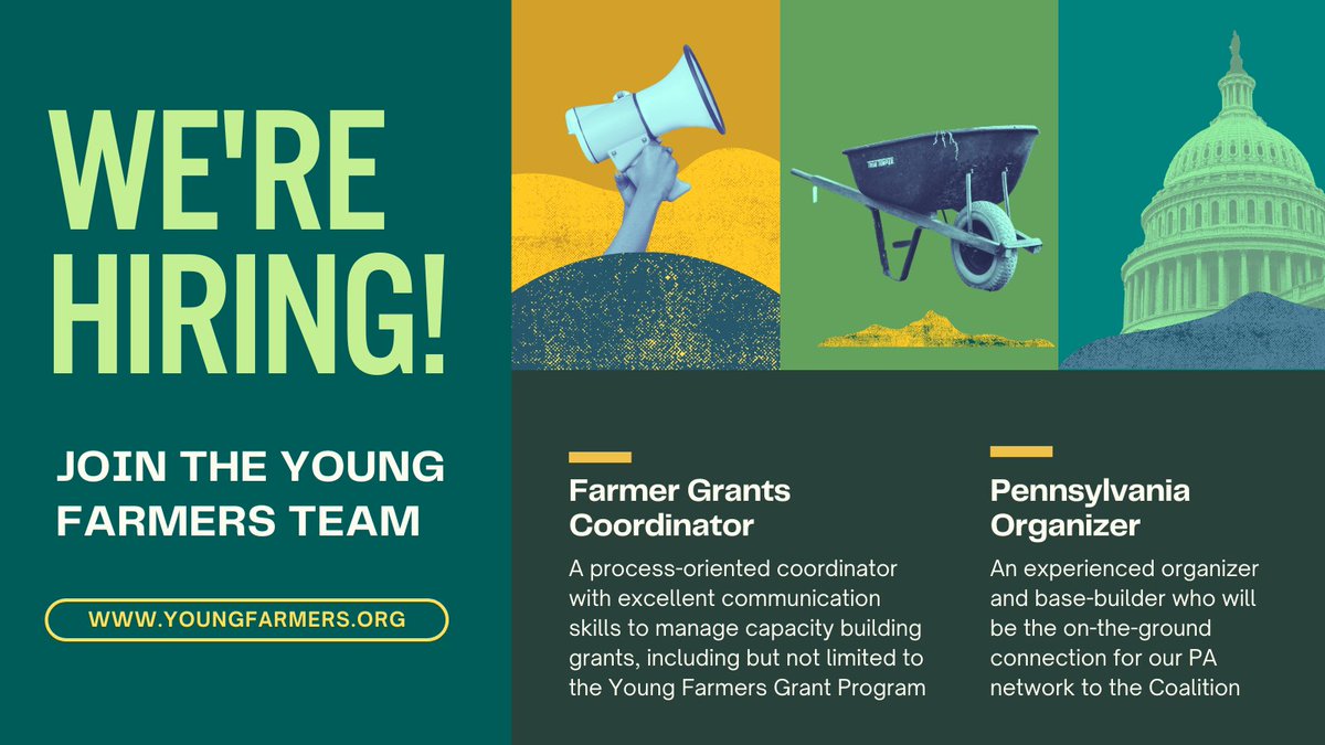#YoungFarmers is #hiring a Farmer Grants Coordinator to manage capacity building grants, including but not limited to the 2024 Young Farmers Grant Program. We are also still accepting applications for Pennsylvania Organizer! Apply now: youngfarmers.org/jobs