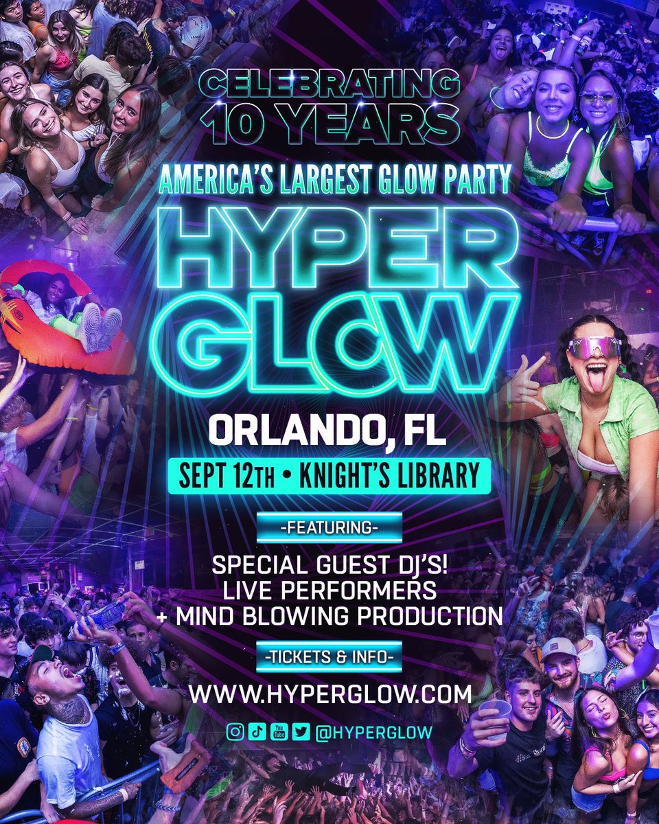 The party starts in ORLANDO, FL! 🎉🍾 #Hyperglow 10 Year celebration tour takes over <a href="/KnightLibrary/">Knight Library</a> Sept. 12th!

🎟 Gather the squad + Get Tickets! Hyperglow.com