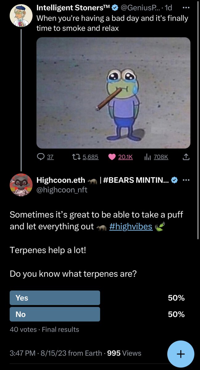 highcoonvibes's tweet photo. We continue to raid X’s to see how much people know about terpenes 🦝
Join #highcoon & #fightstigma by learning about terpenes while playing fun games in Spatial 😮💨
#Highvibes 🍃 #stigmaisreal https://t.co/rS0XiuDAxj