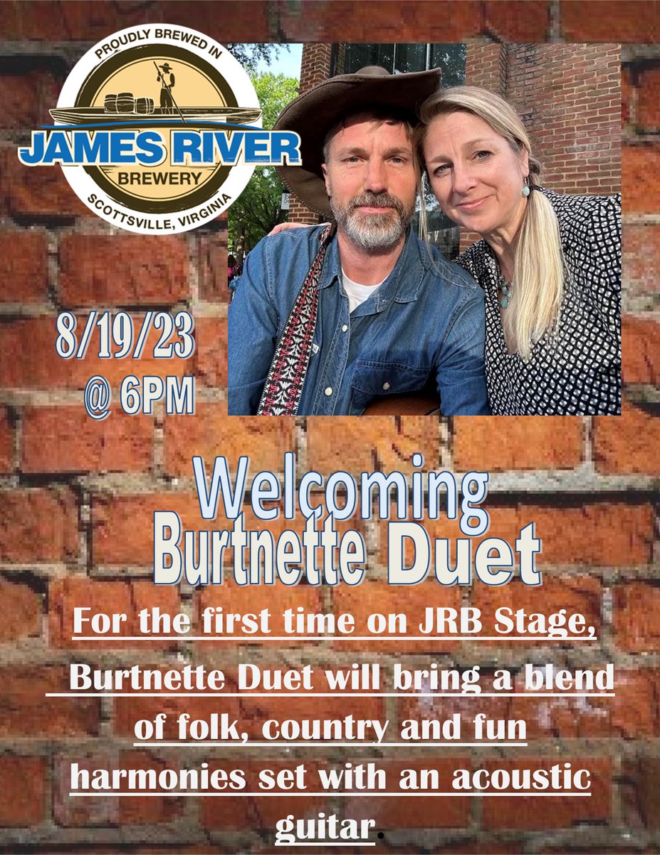 Join us Saturday @6PM, welcoming the Burtnette Duo!