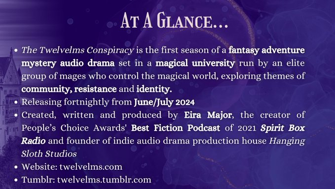 hangingsloths's tweet photo. There's still time to support @Twelvelms on IndieGoGo, but not much!!

Twelvelms is a new fantasy mystery show from the creator of @SpiritBoxRadio and Not Quite Dead. 

Support us here: https://t.co/eQJ5cVQTqr

Here's the basics: https://t.co/Pi6WL6UoxL