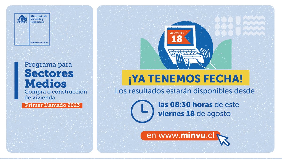 ServiuMaule's tweet photo. 📣 Este viernes 18 de agosto, desde las 08:30 horas, estarán disponibles los resultados del Primer Llamado 2023 del #SubsidioSectoresMedios 🏠
¿Cómo revisarlos? 🤔
✅ Con tu RUT en https://t.co/kB5dtb6fjs 💻 https://t.co/TcfgZGWSXF