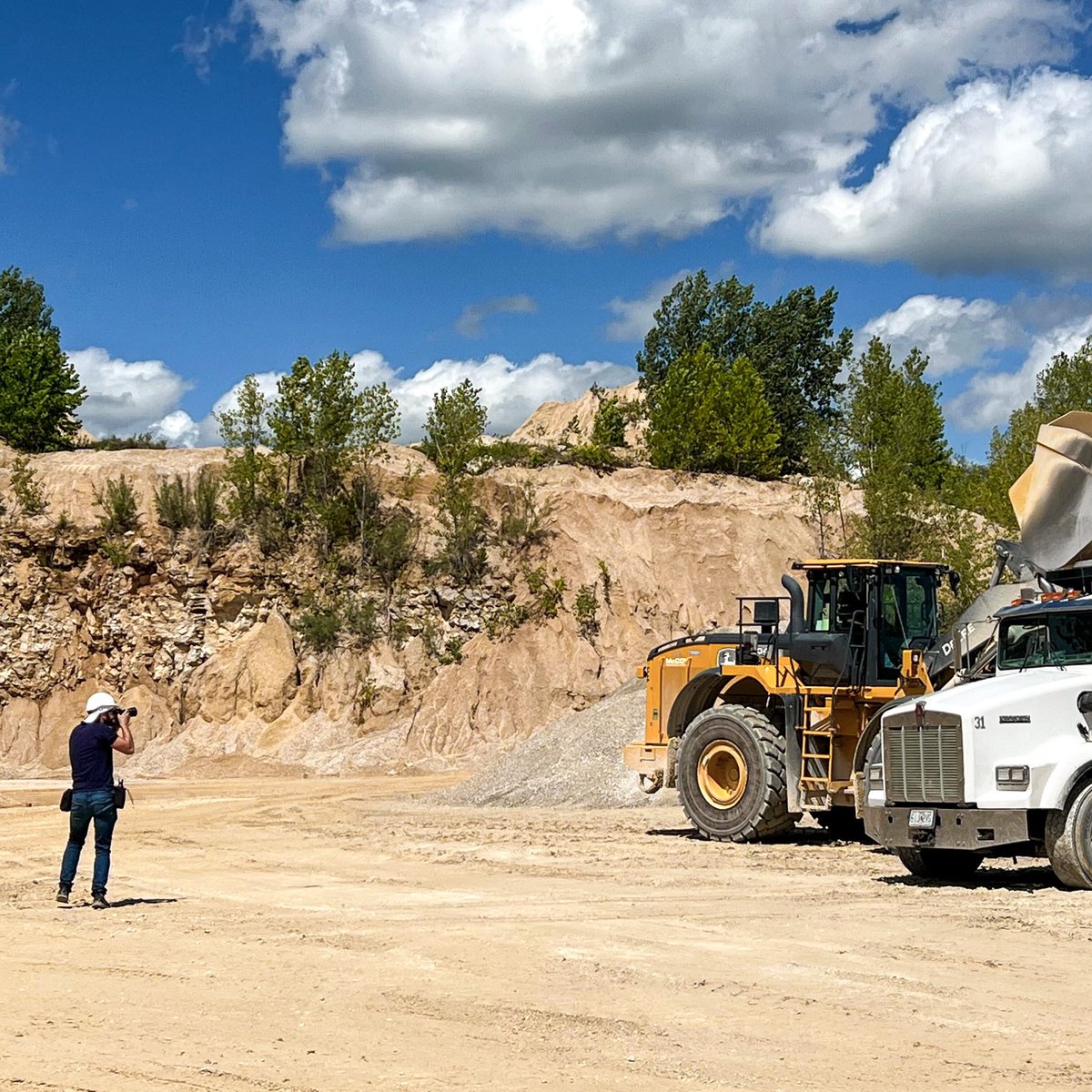 CommonGroundPR's tweet photo. Behind the scenes with CGPR! Our team spent a day with our friends at BMC Enterprises for an on-site photoshoot at their rock quarries and ready-mix plant. Just look at the size of those trucks. https://t.co/eTj0MQ3CIl