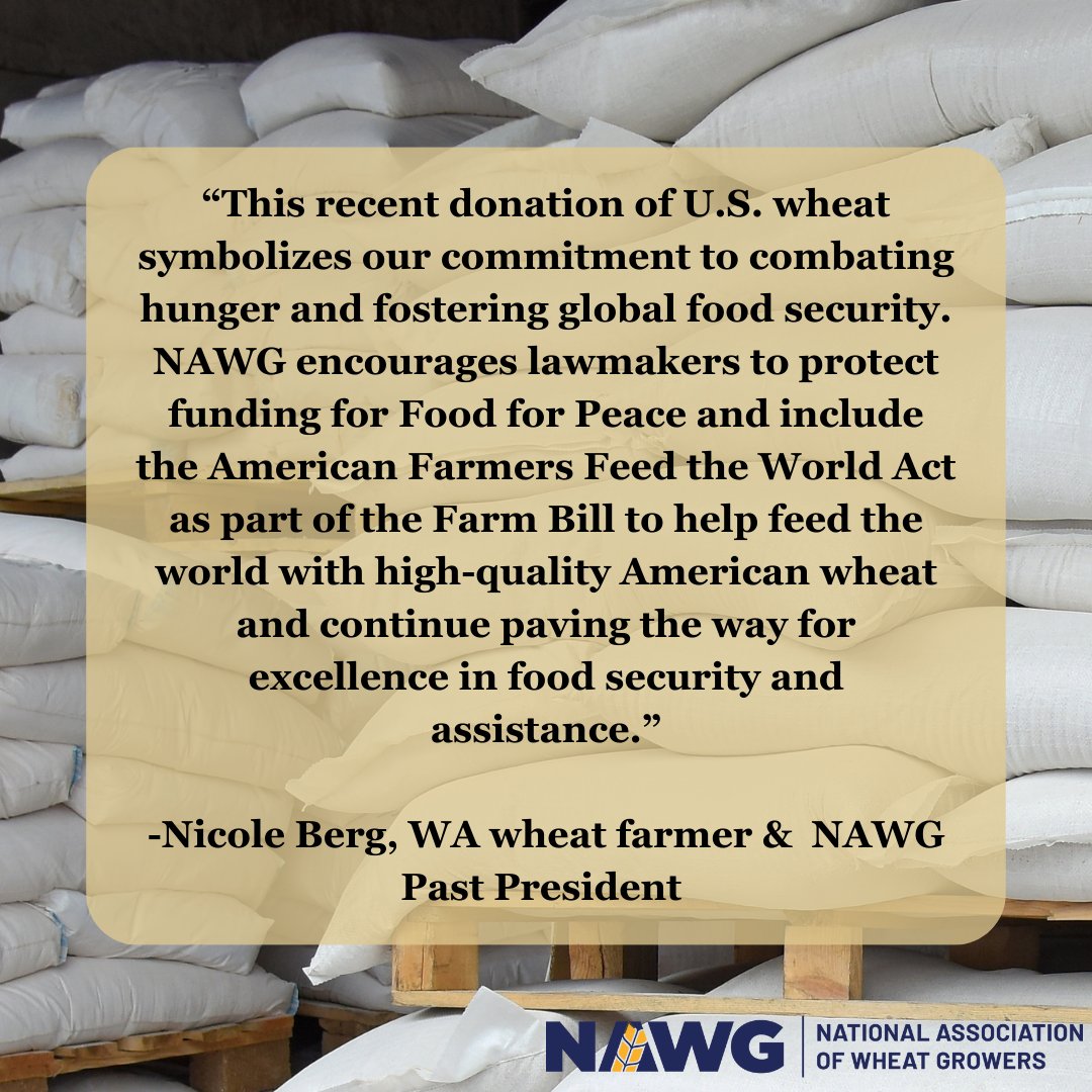 wheatworld's tweet photo. Yesterday, wheat growers &amp; millers celebrated a significant step towards global food security! Food for Peace donated 28,000 mt of US-grown, soft white wheat bound for the Arabian Peninsula. Let's ensure food aid programs remain strong &amp; effective. https://t.co/EbaImMkQM0 https://t.co/uv0N3ZDx9Y