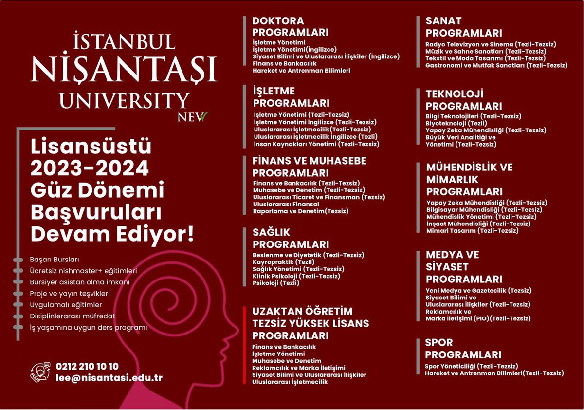 NEnstitusu's tweet photo. 2023-2024 Güz dönemi Yüksek Lisans ve Doktora başvuruları devam ediyor! %40 varan burs imkanı ve avantajlardan faydalanmak için bilgi formunu doldurunuz: https://t.co/bxr2woCpbu WhatsApp: +90 (531) 298 62 52 https://t.co/QyTKVZqFuo