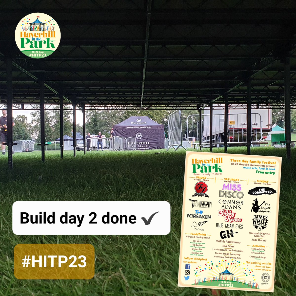 hitpfest's tweet photo. Build day 2 is complete, the team have been hard at work making sure everything is ready for #HITP23 this weekend.
Here's a view most people don't get to see, can you guess where it's from? 

 #HaverhillInThePark #FamilyFestival #LiveMusic #LocalMusic #SuffolkFestival #TechLife https://t.co/EXVzwB6kIJ