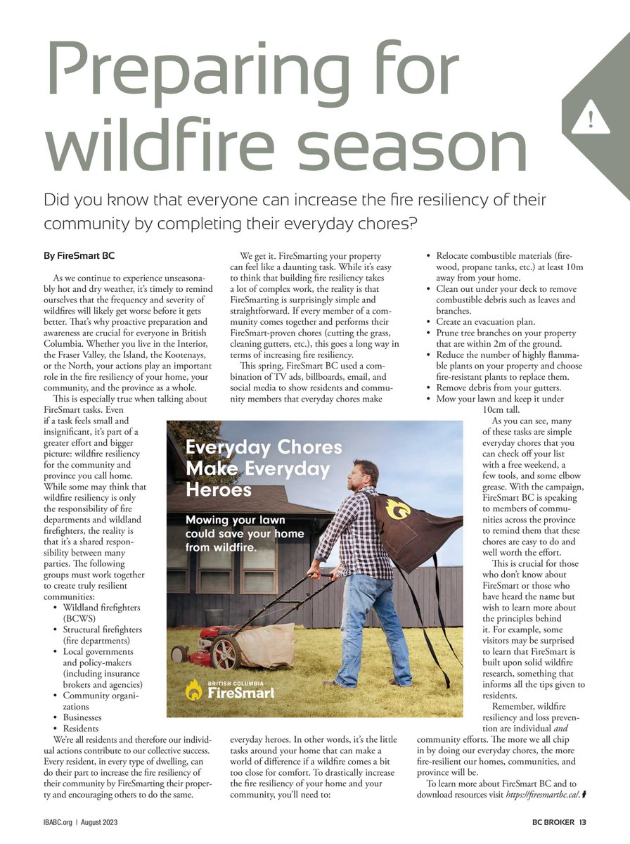 ibabc's tweet photo. Did you know that everyone can increase the fire resiliency of their community by completing their everyday chores?
https://t.co/o55169INlQ
@BCFiresmart
#IBABC #BCBrokers #FireSmartBC https://t.co/v8LsOCkfDp