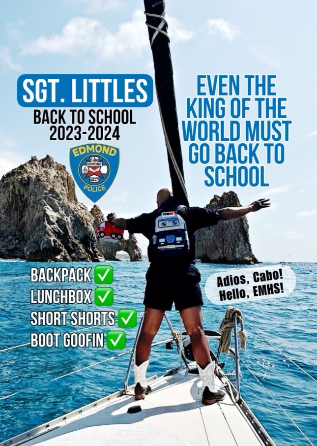 EdmondPD's tweet image. Sgt. Littles is back from vacation and ready for another great school year! Happy first day, Edmond Public Schools!  @EdmondSchools #BackToSchool #SRO #FirstDayPicture