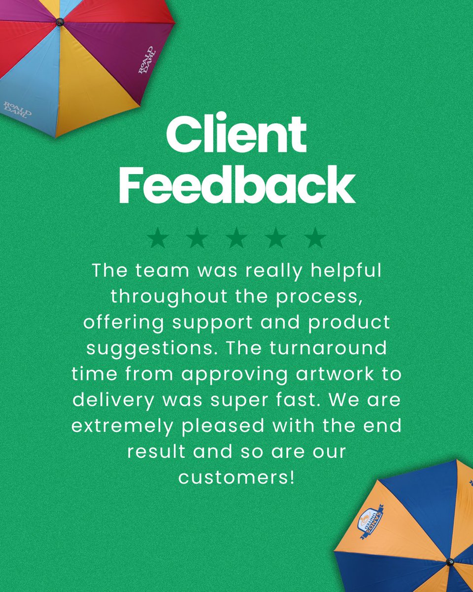 Another satisfied client for team branded brolly ✅

Our team will do the utmost to ensure a quick turnaround and arrive on time. 

Find out for yourselves and start your branded brolly order today. ⬇️ 
branded-brolly.co.uk

#testimonials #testimonialtuesday