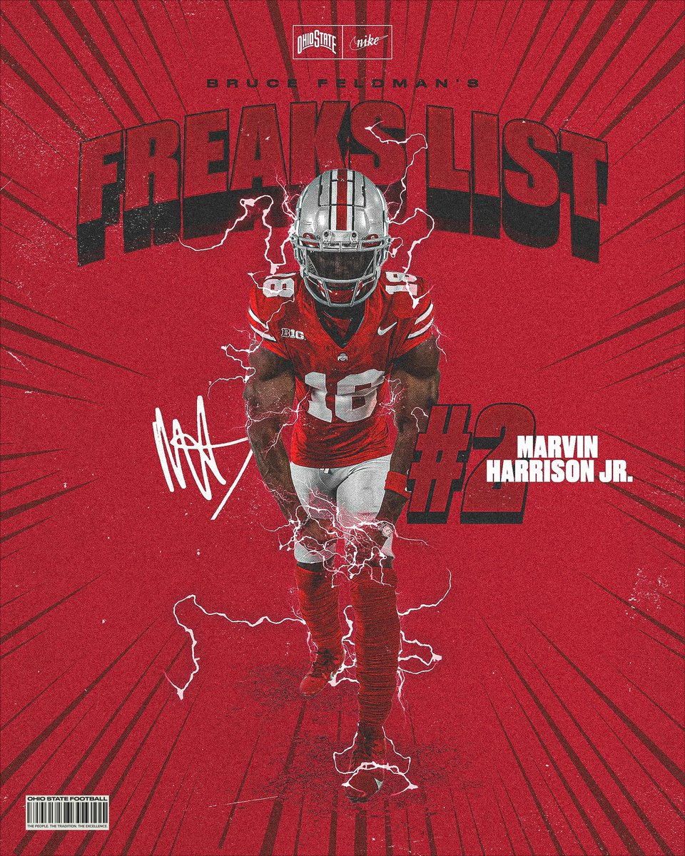 OhioStateFB's tweet photo. 𝐒𝐮𝐩𝐞𝐫 𝐌𝐚𝐫𝐯 listed # 𝟐 on CFB Freak List ‼️🦾
      
@MarvHarrisonJr https://t.co/JJcIvFMma7