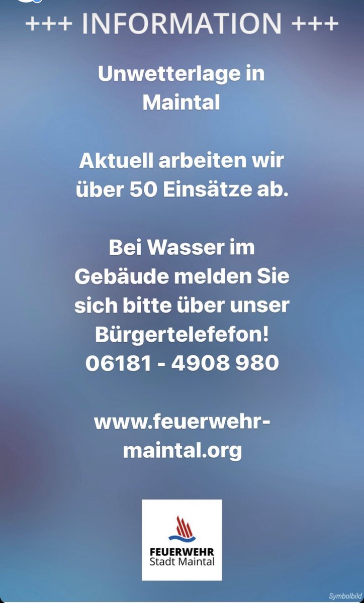 Auch uns hat das #unwetter voll erwischt. Wir arbeiten mit Hochdruck die Einsätze ab und bitten um Entschuldigung, wenn es zu Verzögerungen kommt. (jm)