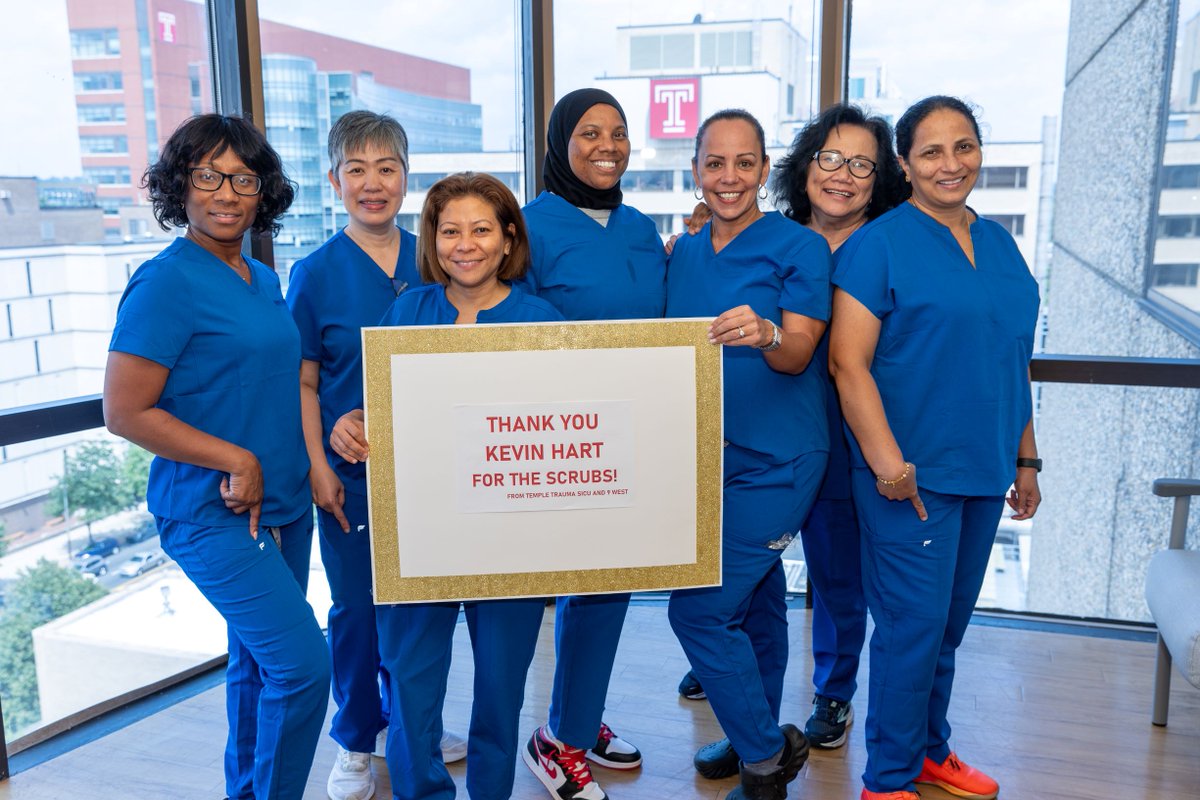 TempleHealth's tweet photo. @KevinHart4real , thanks to your heartfelt donation, we are overjoyed that our Temple Health staff are receiving their new comfy scrubs from @Fabletics scrubs . Our #HealthcareHeroes greatly appreciate these scrubs' comfort and functionality. #TempleHartsKevin #ScrubsMadeToMove https://t.co/uLTeyb9cx4