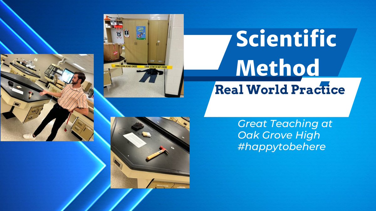 MaryannPledger's tweet photo. I have loved watching the students investigate a crime scene using the scientific method. Real World Connections used to connect students to chemistry. @OakGroveTigers #happytobehere https://t.co/S0XwHa2OTn