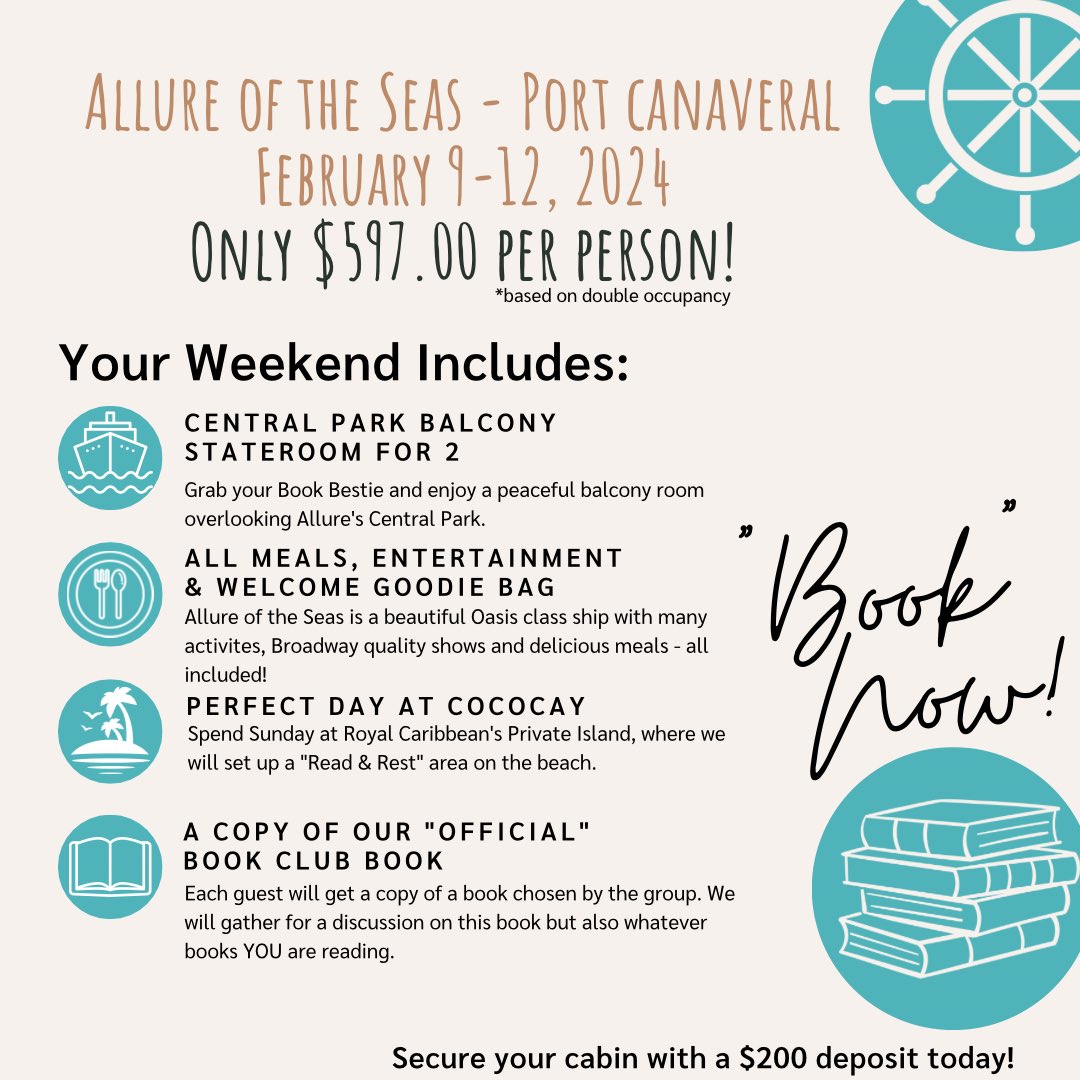 geekmomma's tweet photo. Book Club on a Cruise?!
I’m in! Who wants to join us? https://t.co/mGfcyTcTca