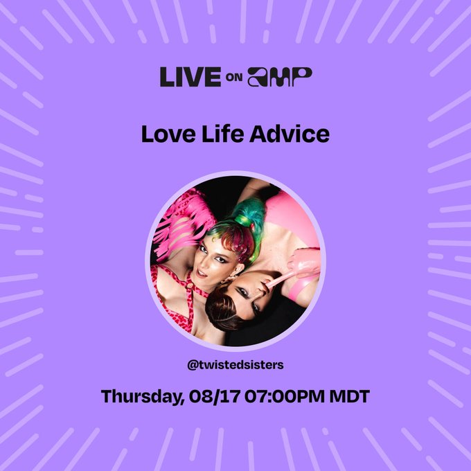 #twistedsisters is ⁦@onamp⁩ love life chat Thursday this week!! 💜 https://t.co/frRGq5ImDf https://t.<a href="/tag/twistedsisters"class="tags">#twistedsisters</a><a class="tags" target="_blank" title="On Twitter" href="/?out=eyJ0eXAiOiJKV1QiLCJhbGciOiJIUzUxMiJ9.eyJpYXQiOjE3MjE0MzI0MzksImlzcyI6InR3cG9ybnN0YXJzLmNvbSIsIm5iZiI6MTcyMTQzMjQzOSwiZXhwIjoxNzUyOTY4NDM5LCJyZWRpcmVjdF91cmwiOiJodHRwczovL3R3aXR0ZXIuY29tL29uYW1wIn0.JbMxl0IZWUTvMccRSv2lHohTOBF_RAODlvvkaQzRK0xZ5sWAoY5oykr7za3P7zVs6ezCaBwgpr3ImVqXzRe1NQ">@onamp</a>