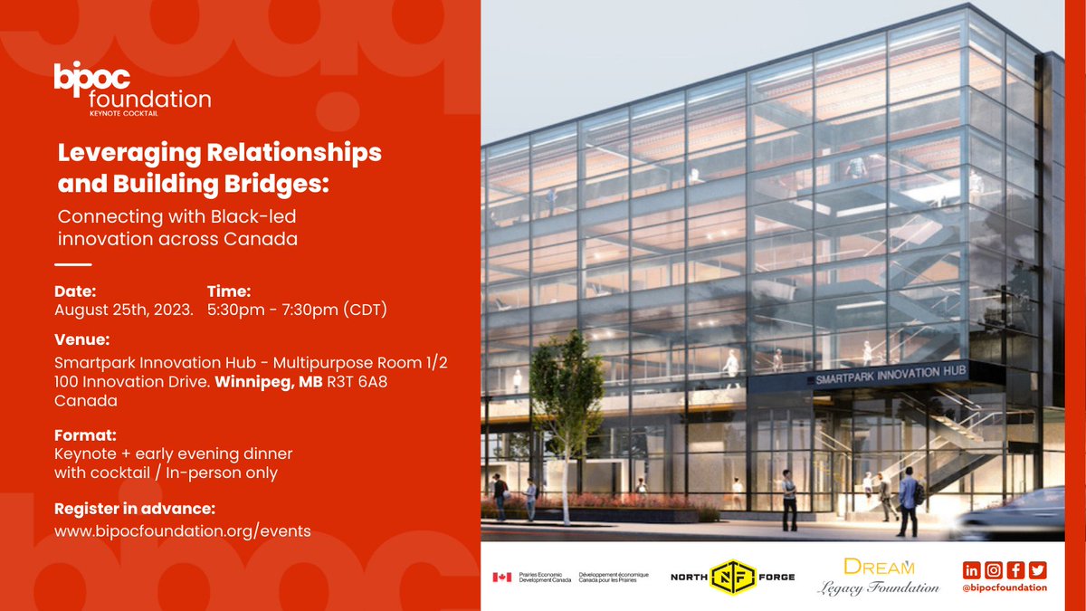 Startup_Peel's tweet photo. Calling all change-makers and innovators in Winnipeg! 📣 Don't miss the opportunity to connect with Black-led innovation across Canada at @BIPOCSF Event at @northforgemb ! S/O @DreamLegacyfdn @Startup_Canada  Register here: https://t.co/Tjc40hcmO3 https://t.co/U8lsXHyO87