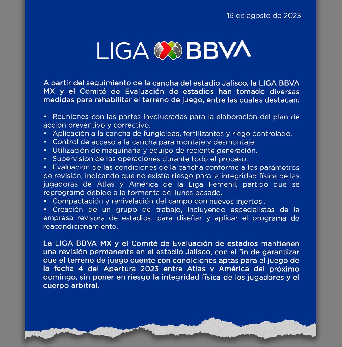 La #LigaBBVAMX informa: Seguimiento de la cancha del estadio Jalisco
