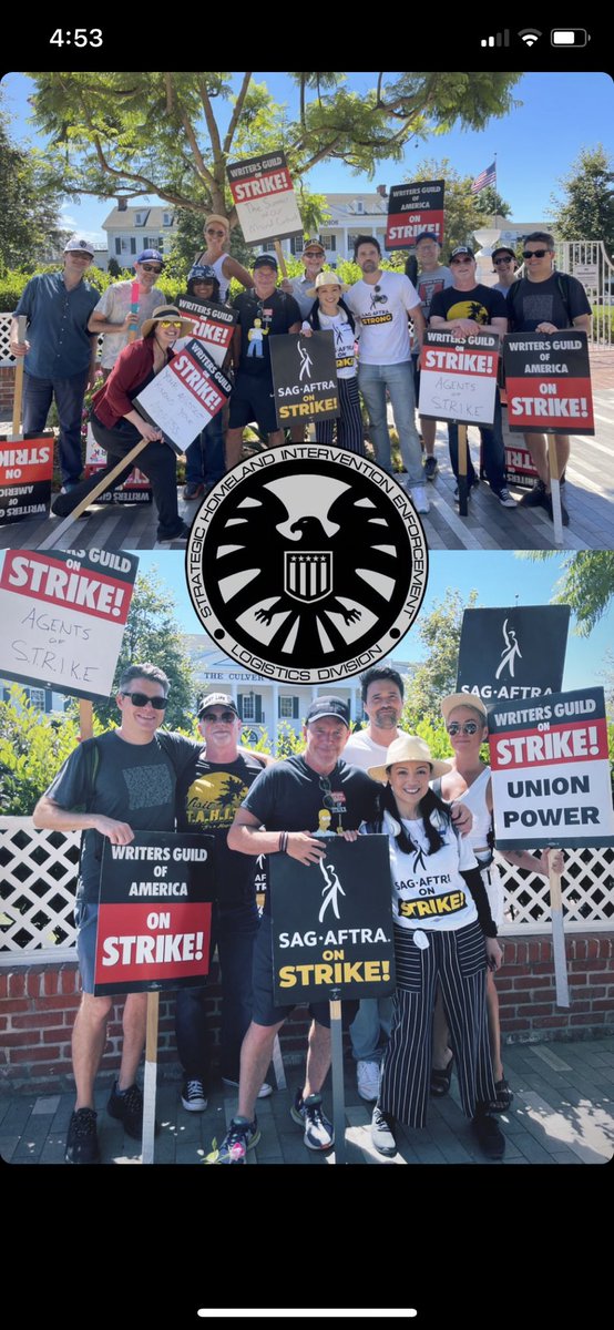 Agents of S.T.R.I.K.E. (Photo from Briana Venskus) 

#AgentsofSHIELD #SAGAFTRAstrike #SagaftraStrong #WGA #SAGAftra #ClarkGregg #MingNaWen #BrettDalton #WritersofShield