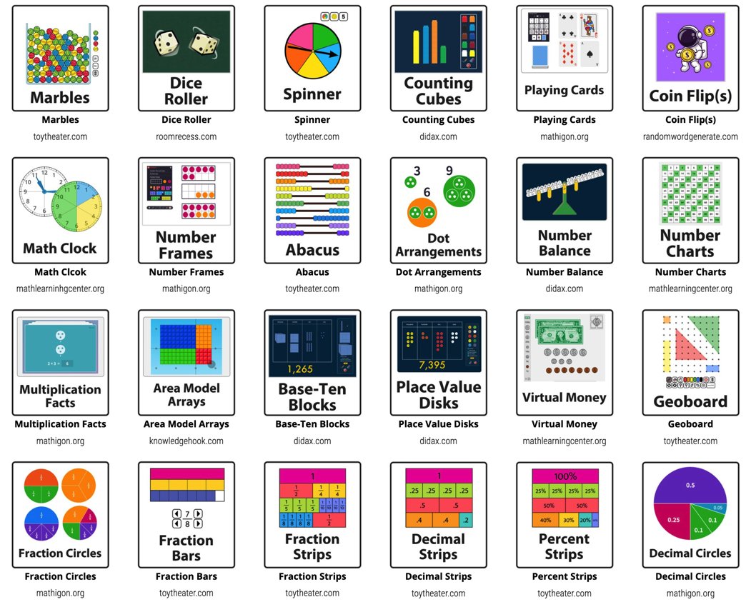 Have You Seen Our Free Library of Virtual Math Manipulatives for Grades K-8? 😲 Full Library: loom.ly/wq6HoyY #iteachmath # #bts