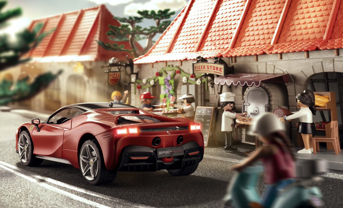 PlaymobilUSA's tweet photo. No one ever says no to a quick stop at their favorite pizzeria!

#ferrari #playmobil #FerrariSF90Stradale https://t.co/0qGvFnOYpY
